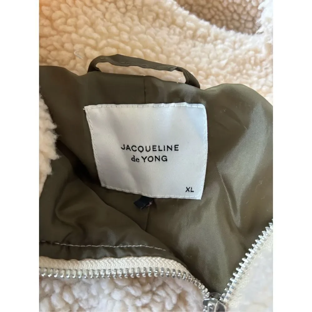 Jacqueline de Yong JDY Jdyiza Teddy Jacket Cream Sherpa Green Quilted XL
